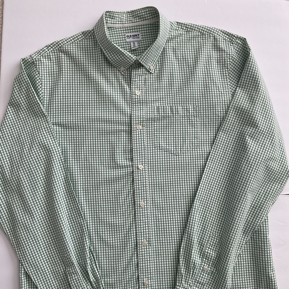 Old Navy Men’s Shirt Green & White Gingham Size XXL